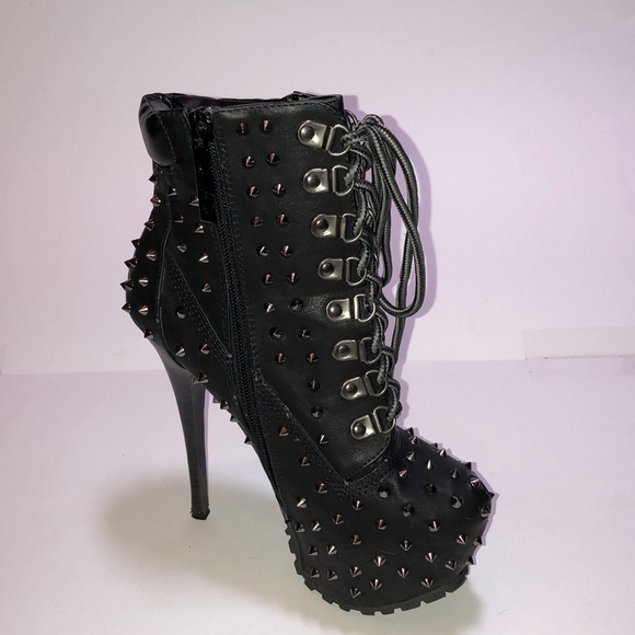 Alba Shoes - ALBA Black Studded Platform Stiletto Size 6